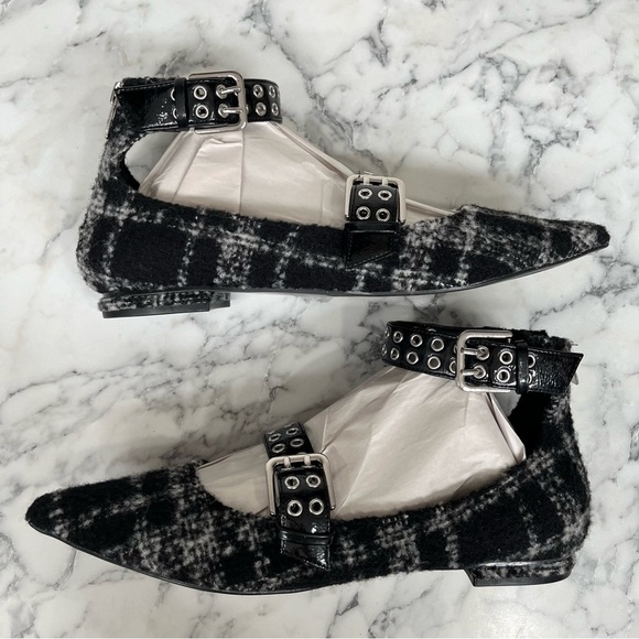 Marc Fisher Alen Flats Pointed Toe Black Gray Tweed - Picture 6 of 10